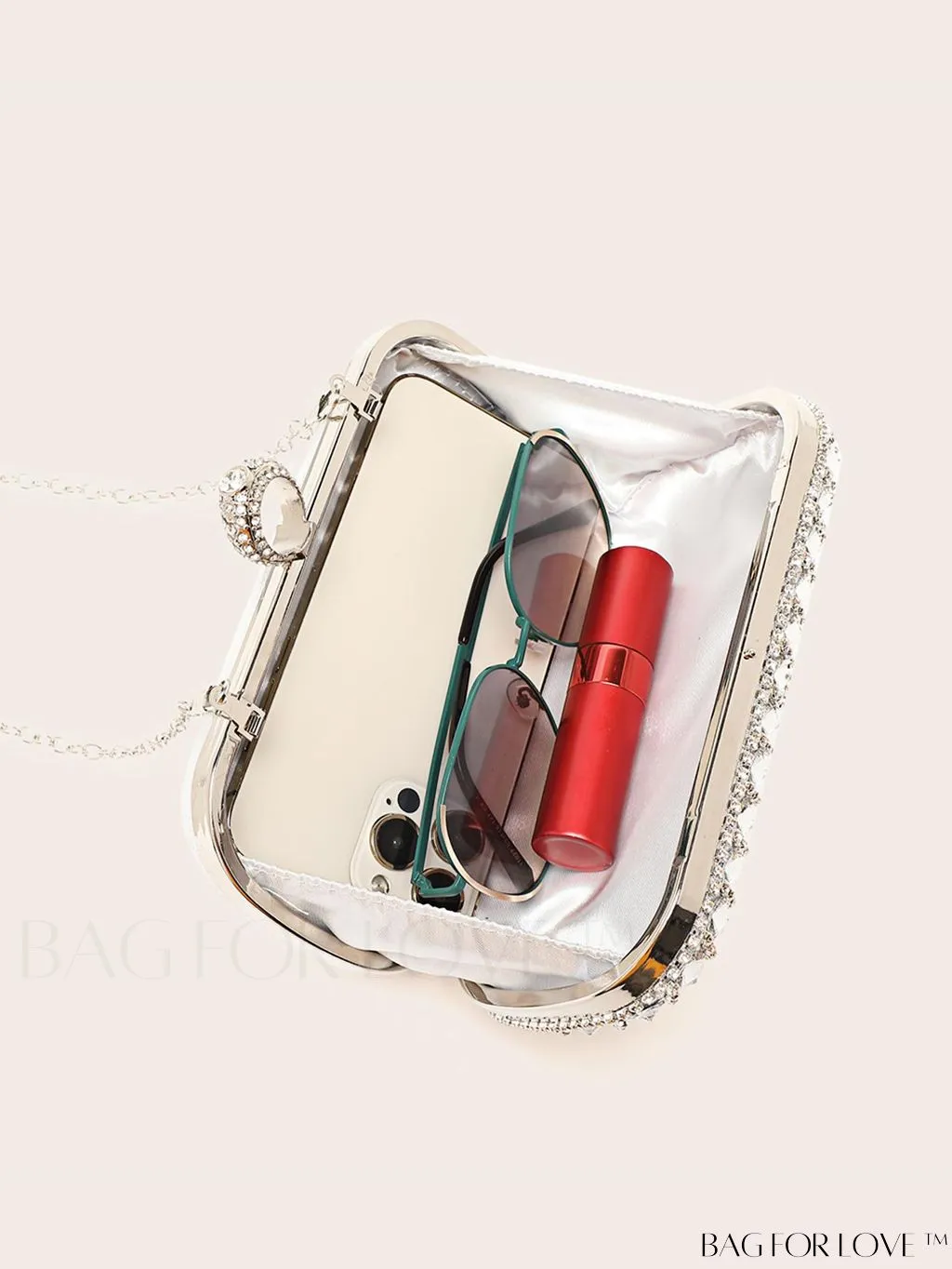 BagForLove - Compact Rhinestone-Embellished Evening Bag Featuring Metal Chain Strap