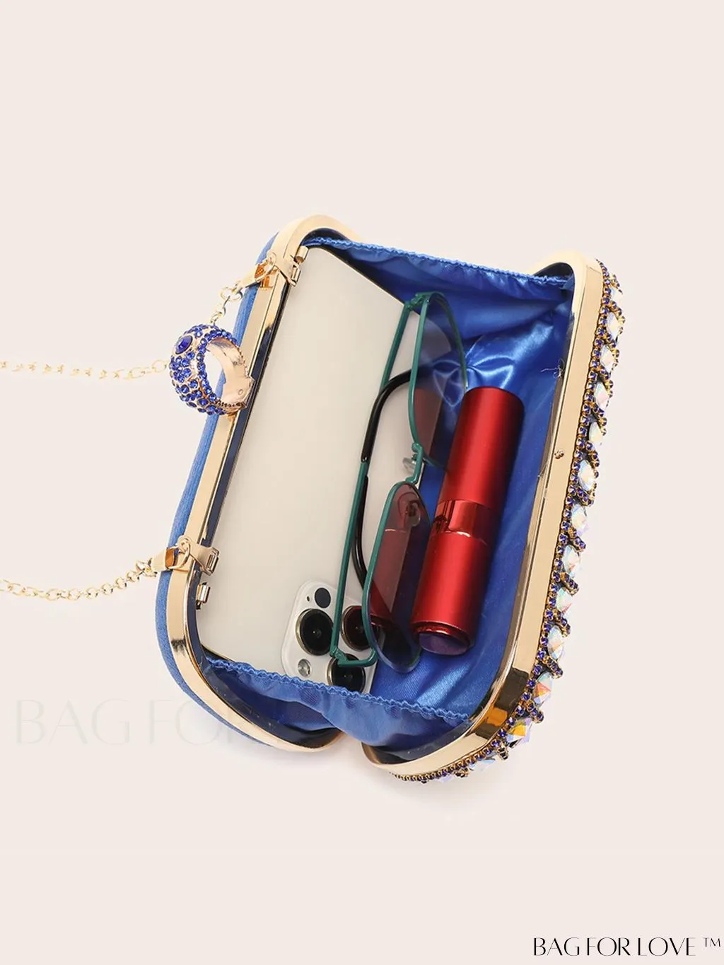 BagForLove - Compact Rhinestone-Embellished Evening Bag Featuring Metal Chain Strap