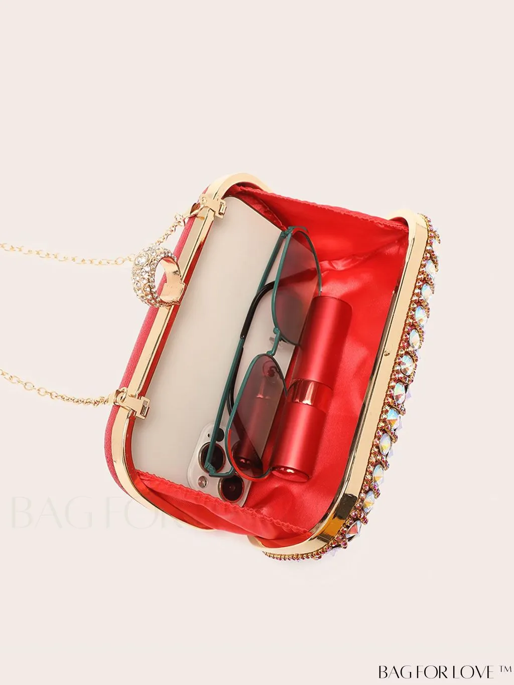 BagForLove - Compact Rhinestone-Embellished Evening Bag Featuring Metal Chain Strap