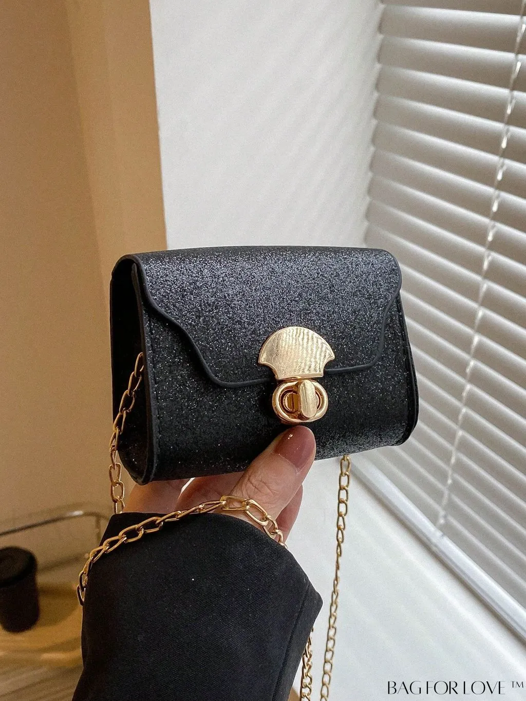 BagForLove - Compact Square Bag with Metal Decor and Turn Lock Closure