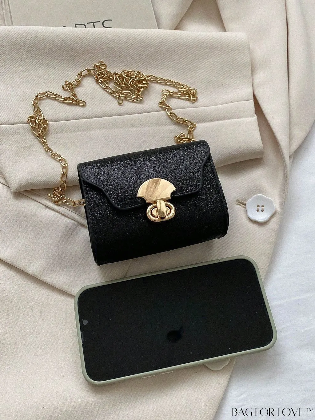 BagForLove - Compact Square Bag with Metal Decor and Turn Lock Closure