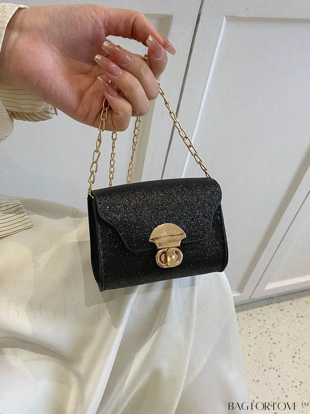 BagForLove - Compact Square Bag with Metal Decor and Turn Lock Closure
