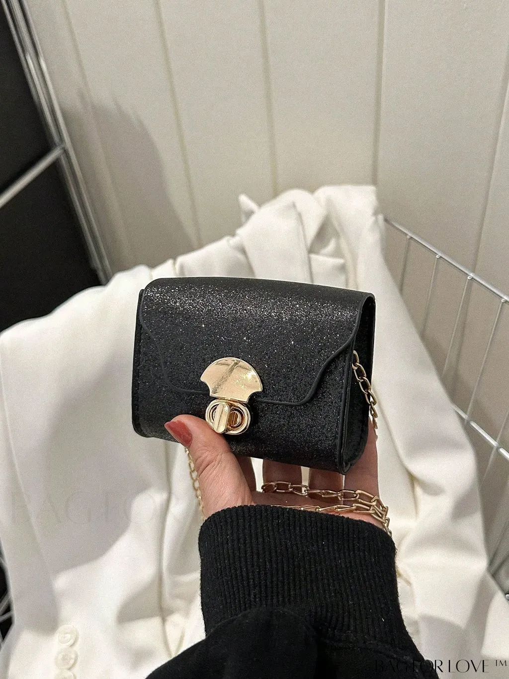 BagForLove - Compact Square Bag with Metal Decor and Turn Lock Closure