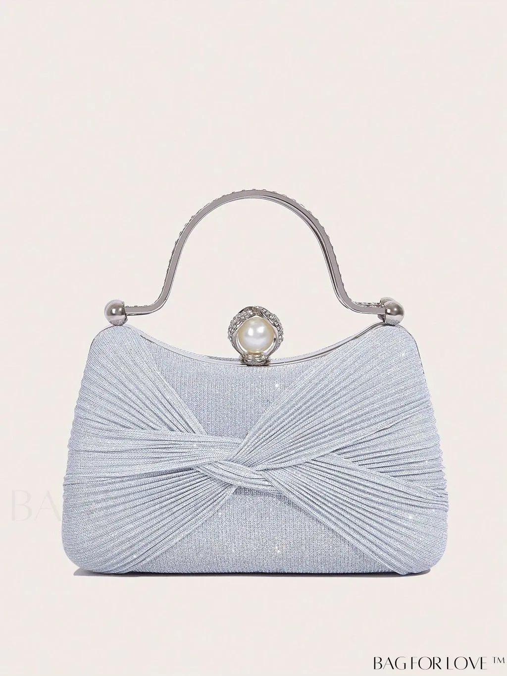 BagForLove - Ruched Rhinestone Box Bag with Twist Design - Compact and Elegant