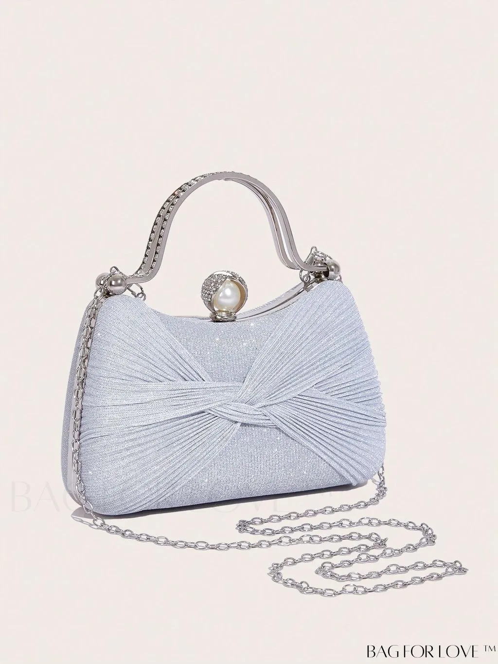 BagForLove - Ruched Rhinestone Box Bag with Twist Design - Compact and Elegant