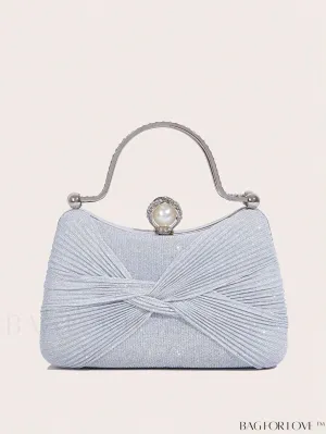 BagForLove - Ruched Rhinestone Box Bag with Twist Design - Compact and Elegant