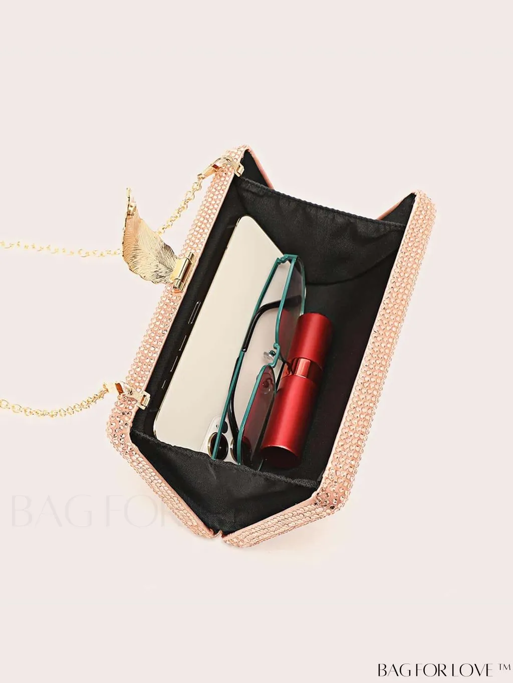 BagForLove - Stylish Rhinestone Square Leaf Evening Bag - Compact and Elegant