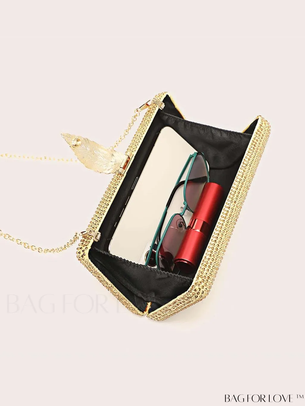 BagForLove - Stylish Rhinestone Square Leaf Evening Bag - Compact and Elegant