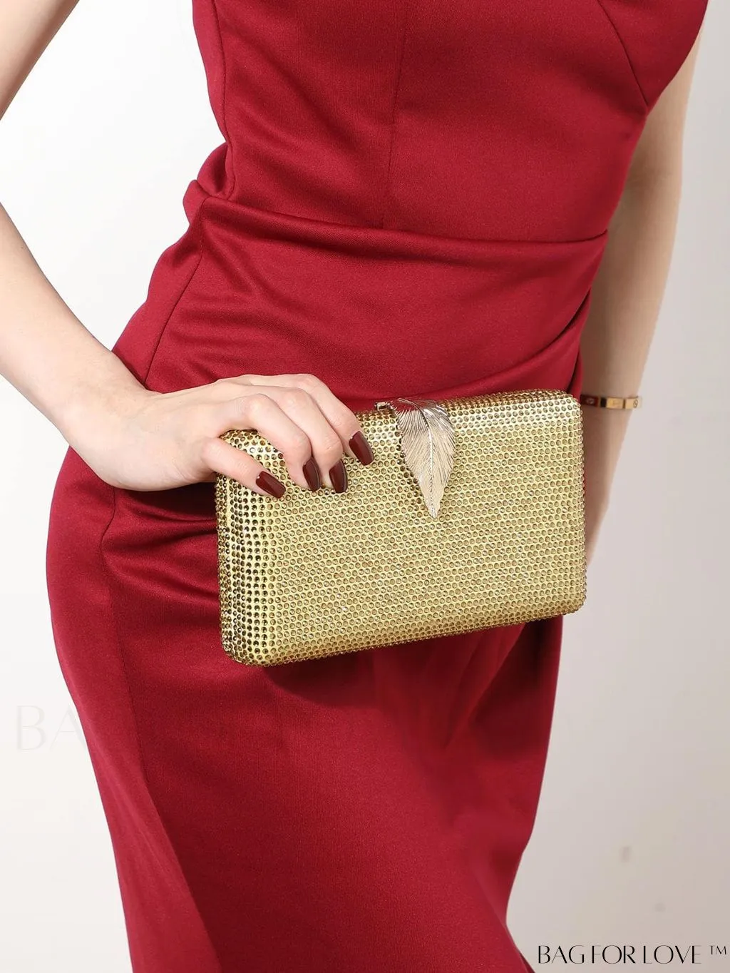 BagForLove - Stylish Rhinestone Square Leaf Evening Bag - Compact and Elegant