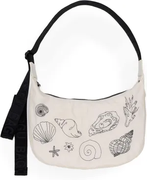 BAGGU Medium Nylon Crescent Bag - Embroidered Shells