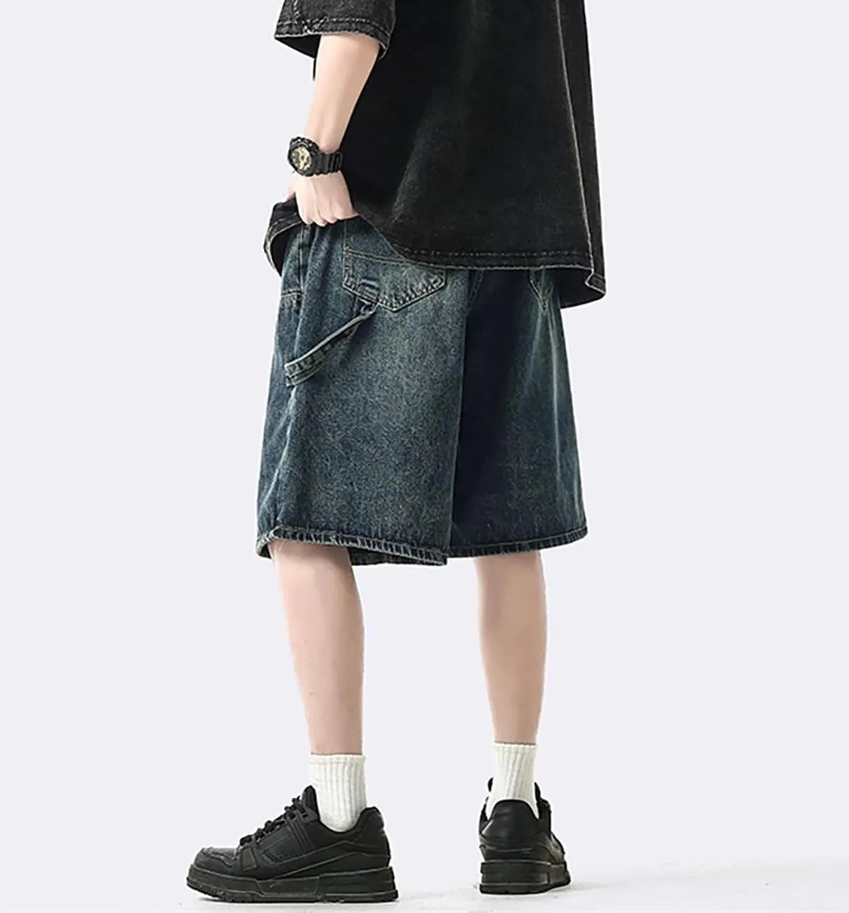 Baggy Jean Shorts for Women Jorts Y2k Low Rise Wide Leg Denim Shorts Goth Summer Jeans Loose Streetwear Retro Blue