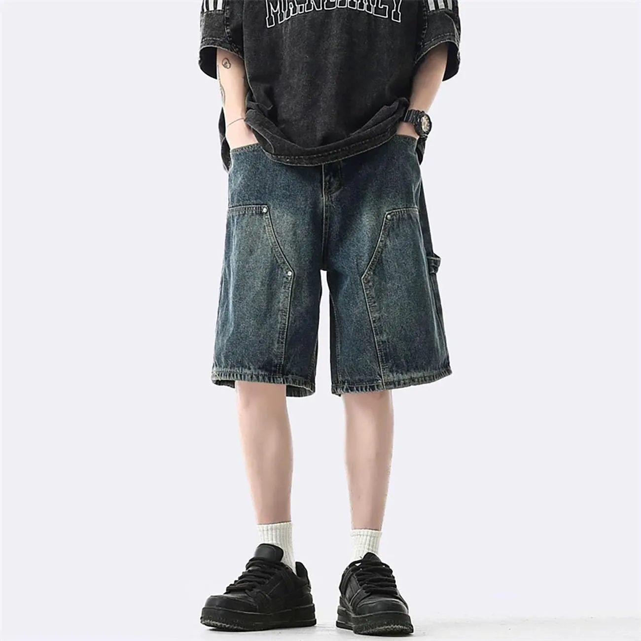 Baggy Jean Shorts for Women Jorts Y2k Low Rise Wide Leg Denim Shorts Goth Summer Jeans Loose Streetwear Retro Blue