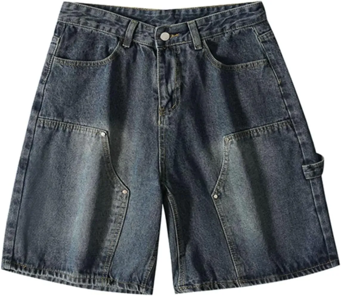Baggy Jean Shorts for Women Jorts Y2k Low Rise Wide Leg Denim Shorts Goth Summer Jeans Loose Streetwear Retro Blue