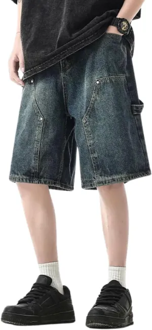 Baggy Jean Shorts for Women Jorts Y2k Low Rise Wide Leg Denim Shorts Goth Summer Jeans Loose Streetwear Retro Blue