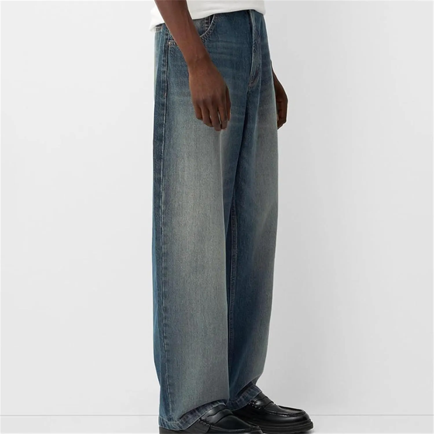 Baggy Jeans for Men Streetwear Hip Hop Vintage Wide Leg Loose Fit Denim Pants Skater Distressed Jeans Trousers