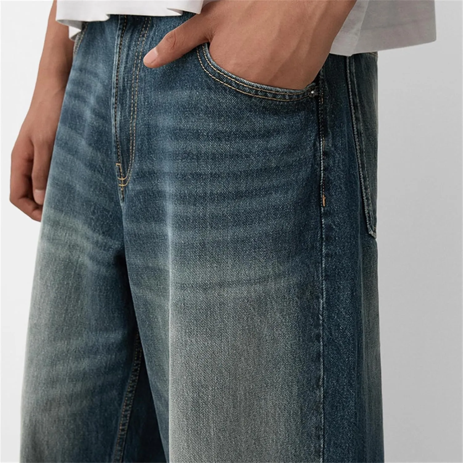 Baggy Jeans for Men Streetwear Hip Hop Vintage Wide Leg Loose Fit Denim Pants Skater Distressed Jeans Trousers