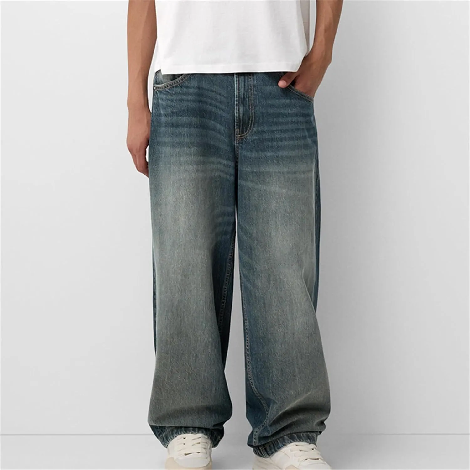 Baggy Jeans for Men Streetwear Hip Hop Vintage Wide Leg Loose Fit Denim Pants Skater Distressed Jeans Trousers