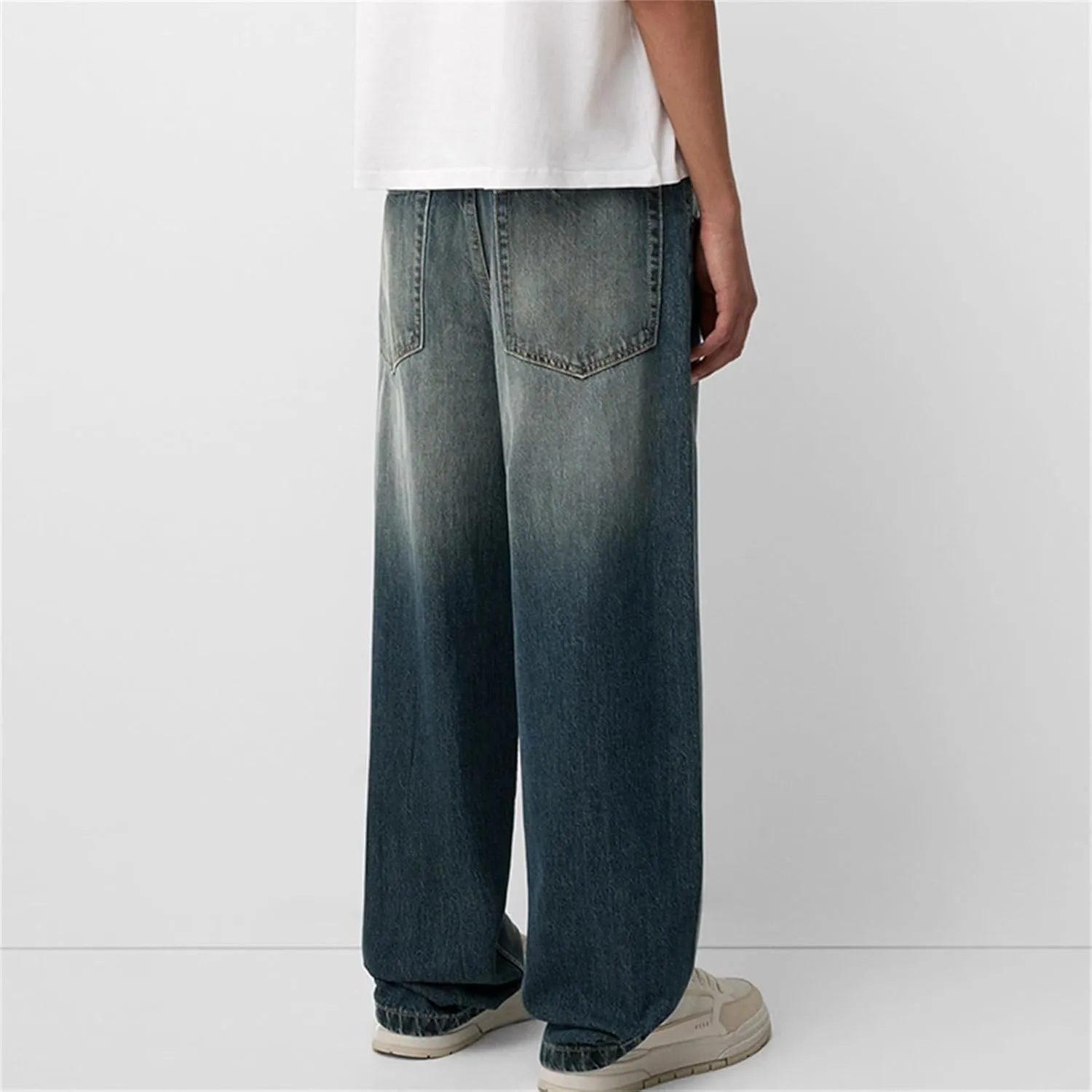 Baggy Jeans for Men Streetwear Hip Hop Vintage Wide Leg Loose Fit Denim Pants Skater Distressed Jeans Trousers
