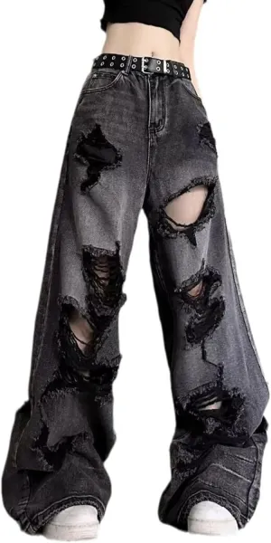 Baggy Jeans for Women Men Ripped Straight Leg Pants High Waisted Distressed Jeans Y2K Grunge Summer Clothes.