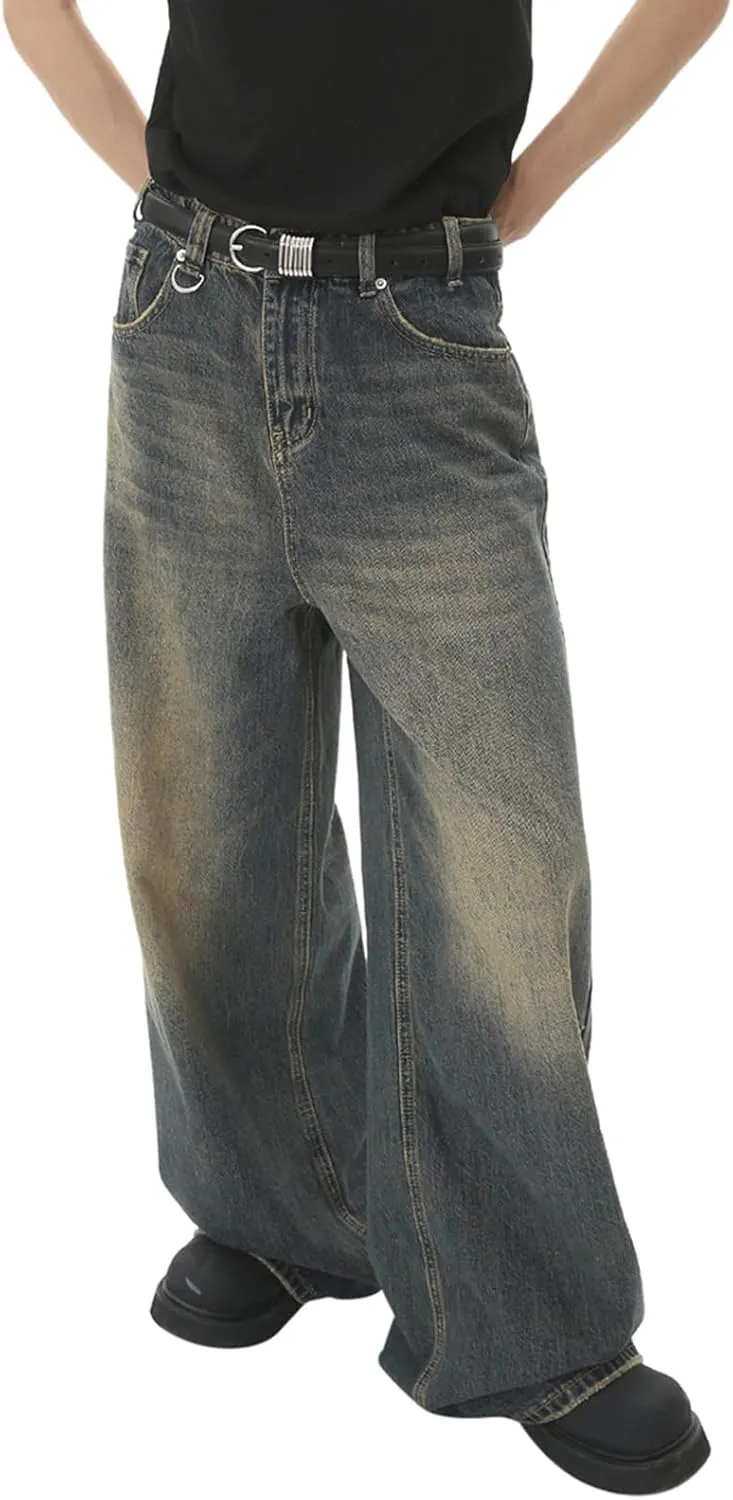 Baggy Jeans Men Relaxed Fit Retro Jeans for Men Loose Fit Y2K Hip Hop Casual Harajuku Denim Pants Vintage Streetwear