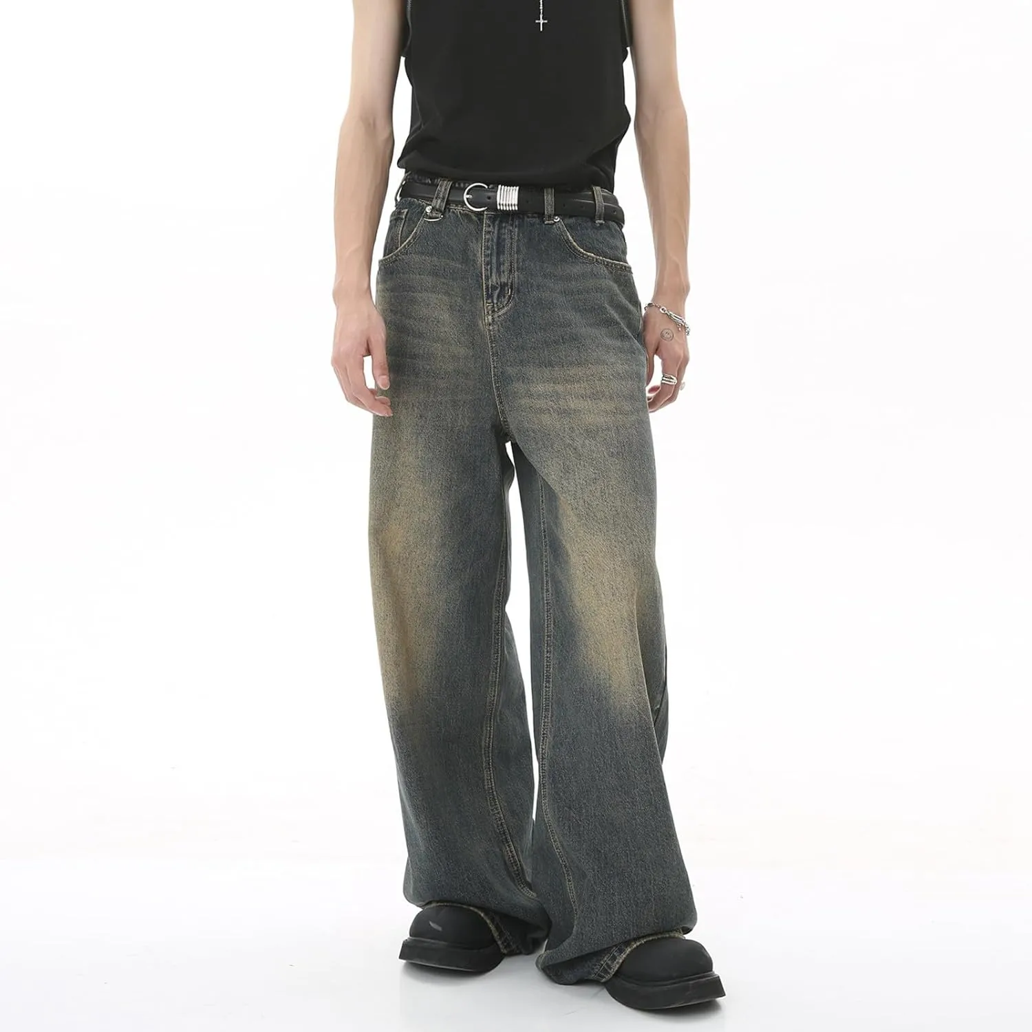 Baggy Jeans Men Relaxed Fit Retro Jeans for Men Loose Fit Y2K Hip Hop Casual Harajuku Denim Pants Vintage Streetwear