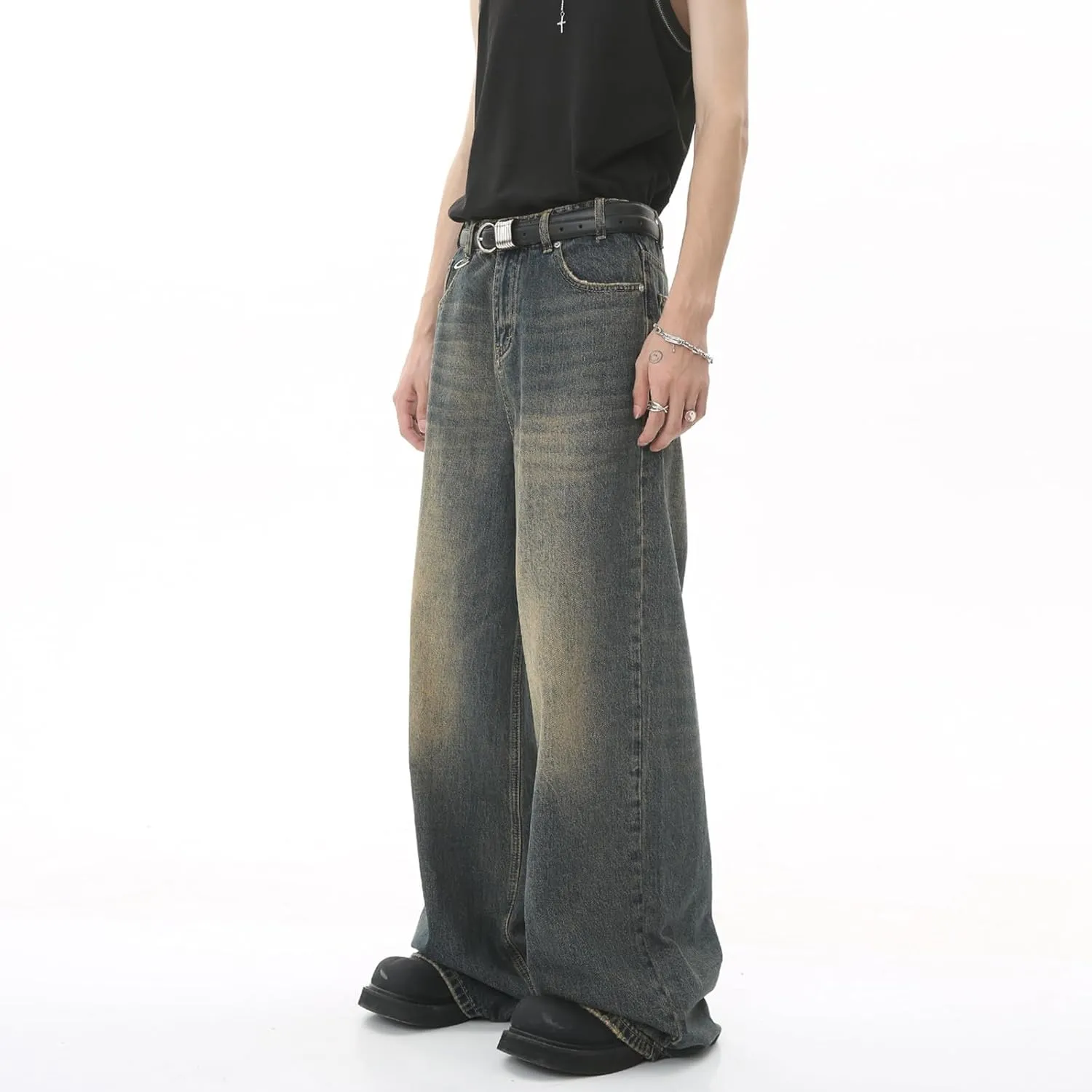 Baggy Jeans Men Relaxed Fit Retro Jeans for Men Loose Fit Y2K Hip Hop Casual Harajuku Denim Pants Vintage Streetwear