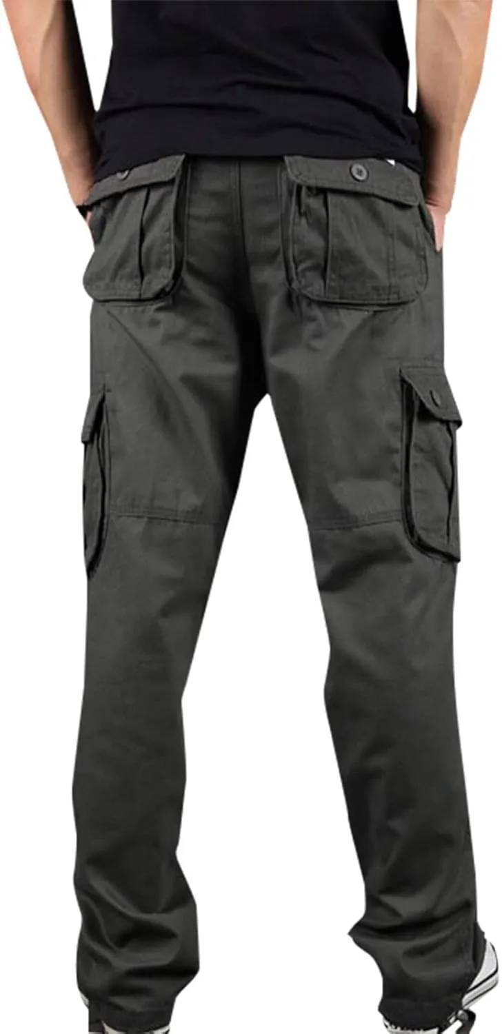 Baggy Pants for Men 2023 Casual Multi Pockets Solid Cargo Pant Athletic-Fit Buckle Zipper Sweatpants Trousers