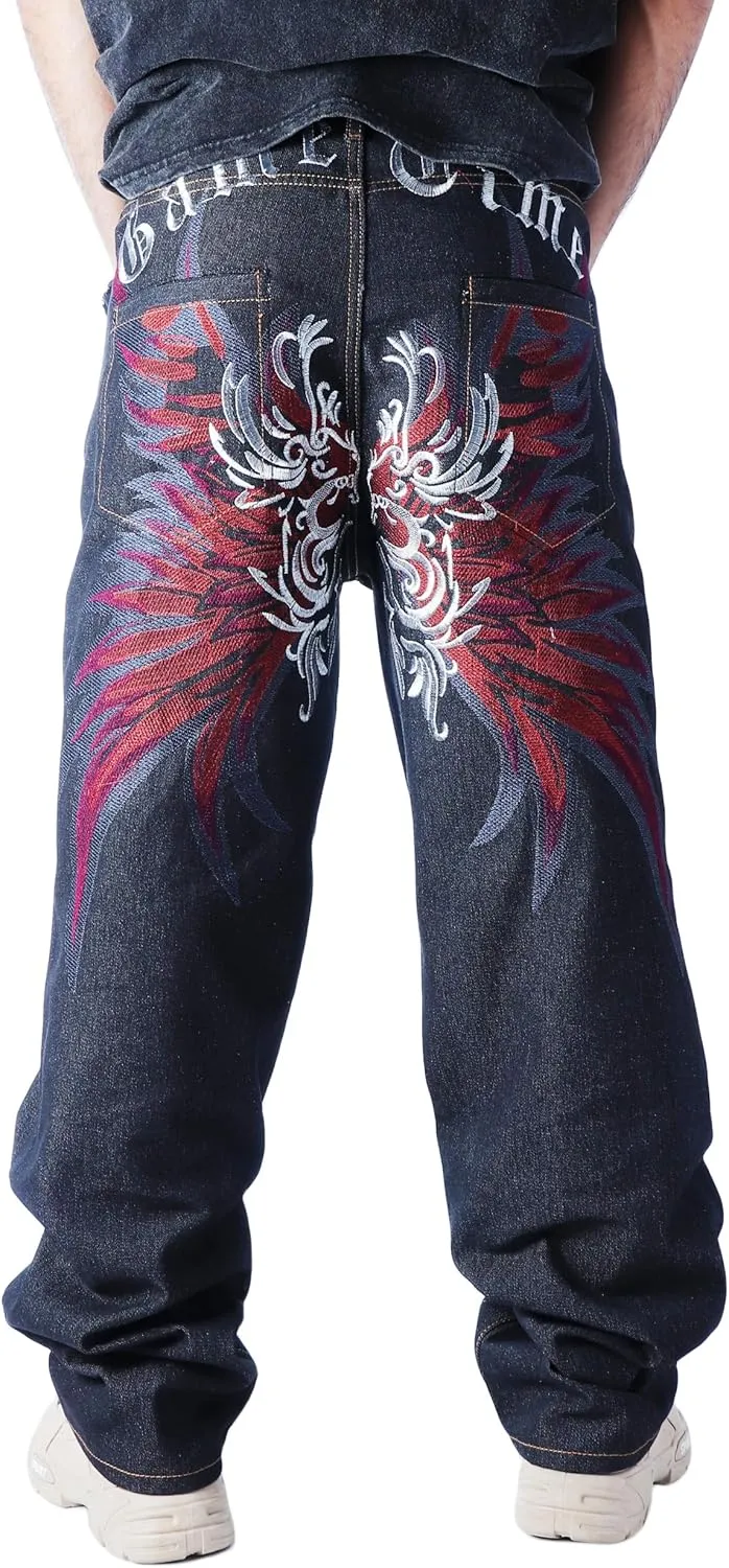 Baggy Skater Jeans Y2k Embroidered Denim Pants Hip Hop Grunge Trousers Loose Relaxed Fit Graphic Mens Pants
