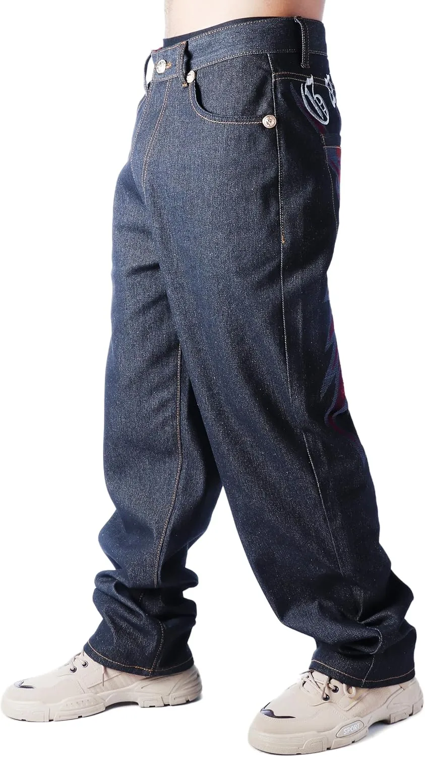 Baggy Skater Jeans Y2k Embroidered Denim Pants Hip Hop Grunge Trousers Loose Relaxed Fit Graphic Mens Pants