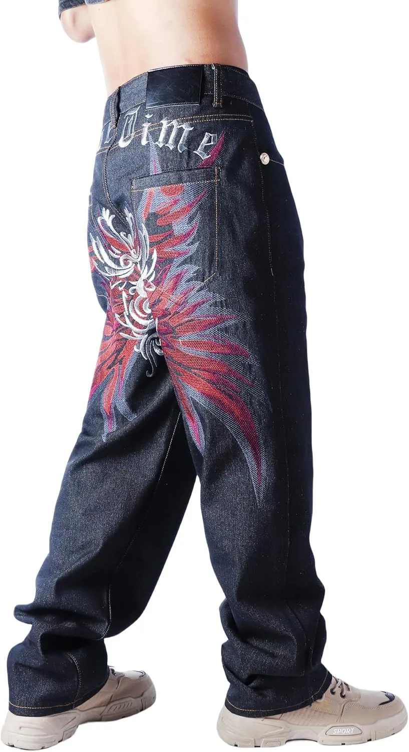 Baggy Skater Jeans Y2k Embroidered Denim Pants Hip Hop Grunge Trousers Loose Relaxed Fit Graphic Mens Pants