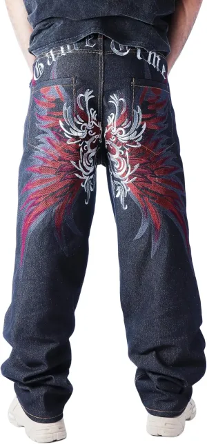 Baggy Skater Jeans Y2k Embroidered Denim Pants Hip Hop Grunge Trousers Loose Relaxed Fit Graphic Mens Pants