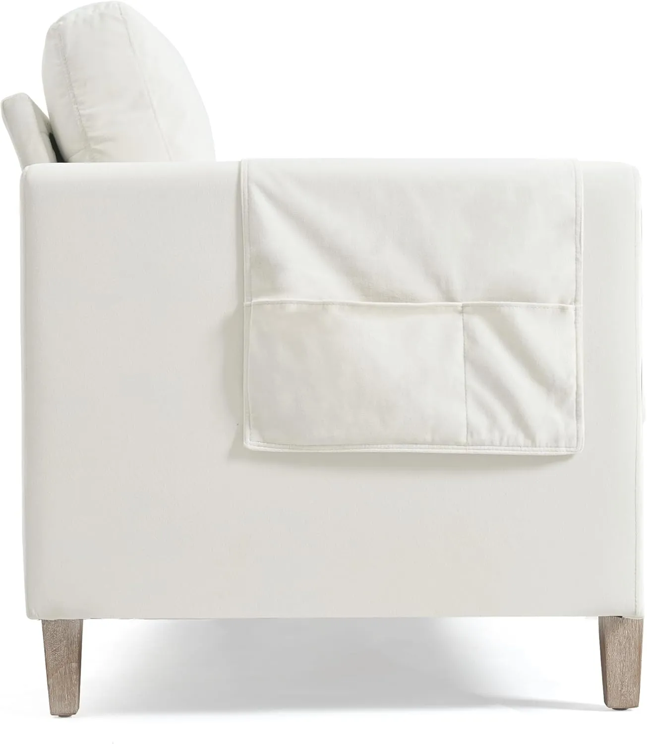 Ball & Cast 79.5" Sofa with Rubber Wood Legs,Modern Velvet Couch with Upholstered,Cushions and Side Pocket,Mid Century 3 Seater Comfy Couches for Living Room,Office,Apartment,Easy to Assemble,Beige