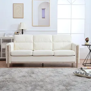 Ball & Cast 79.5" Sofa with Rubber Wood Legs,Modern Velvet Couch with Upholstered,Cushions and Side Pocket,Mid Century 3 Seater Comfy Couches for Living Room,Office,Apartment,Easy to Assemble,Beige
