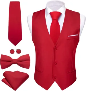 Barry.Wang Mens Formal Business Suit Vest Slim Fit Casual Solid Color Dress Waistcoat Tie Bow Tie Set Wedding Party