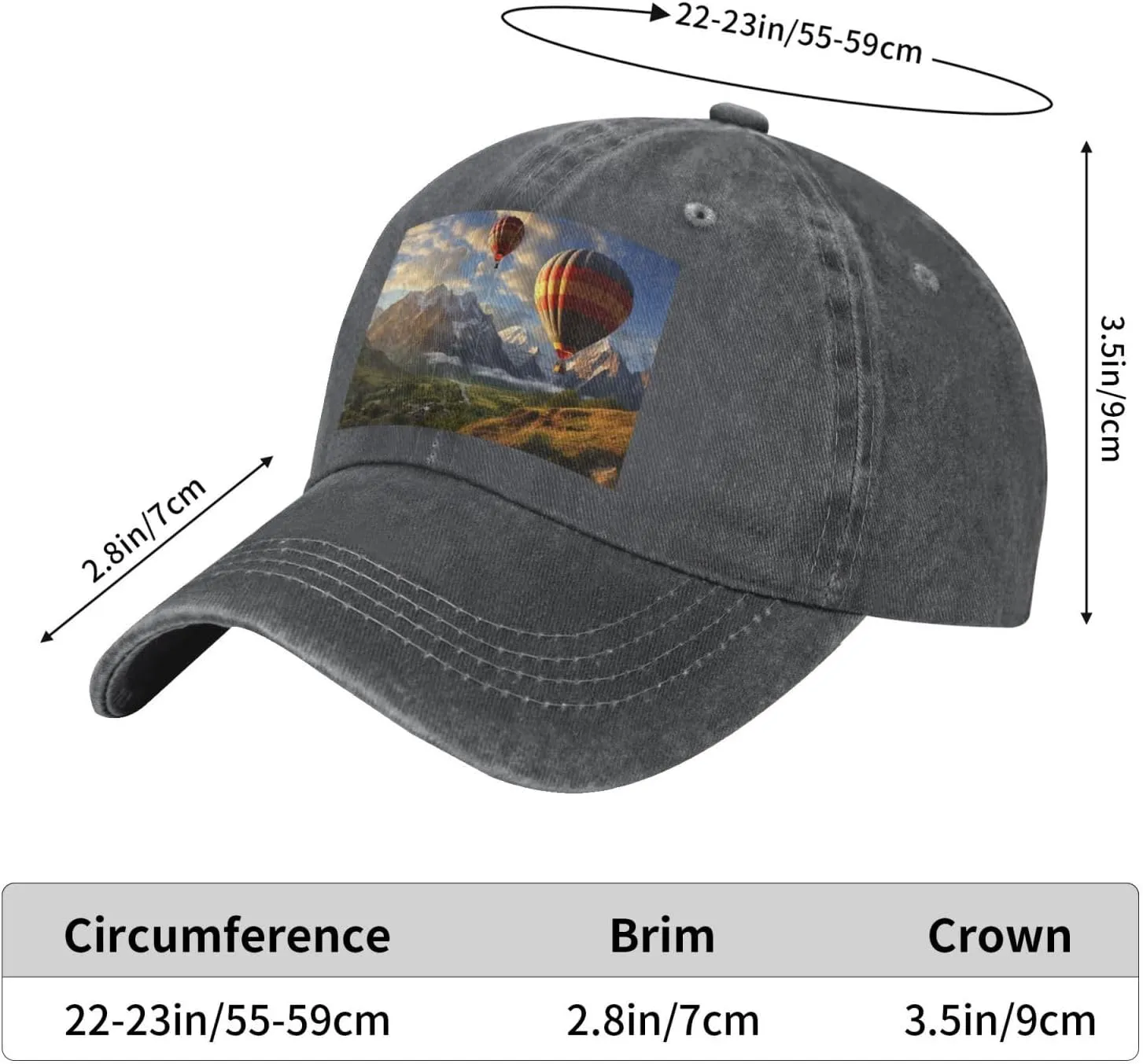 Baseball Cap for Women Men Cowboy Dad Hat Mountain Hot Air Balloon Baseball Hat Adjustable Trucker Hat