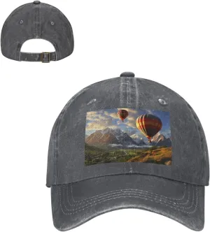 Baseball Cap for Women Men Cowboy Dad Hat Mountain Hot Air Balloon Baseball Hat Adjustable Trucker Hat