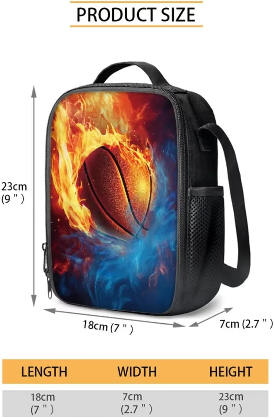Basketball Fire Print 4-in-1 Backpack Set for Student Multifunctional School Bookbag Set with Lunch Box Pencil Case Water Bottle Sleeve, Waterproof Kids Travel Bookbag