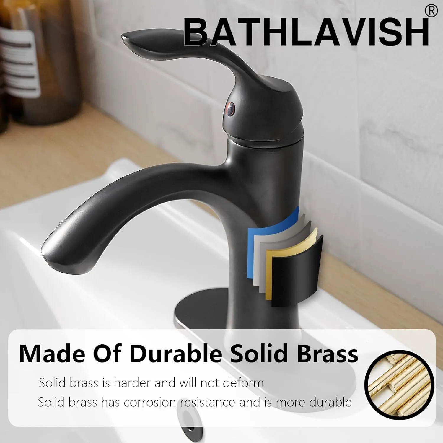 Bathroom Sink Faucet Black Single Hole Farmhouse Matte Black Single Handle Vanity Lavatory with Pop Up Drain Matt Mixer Tap with Overflow