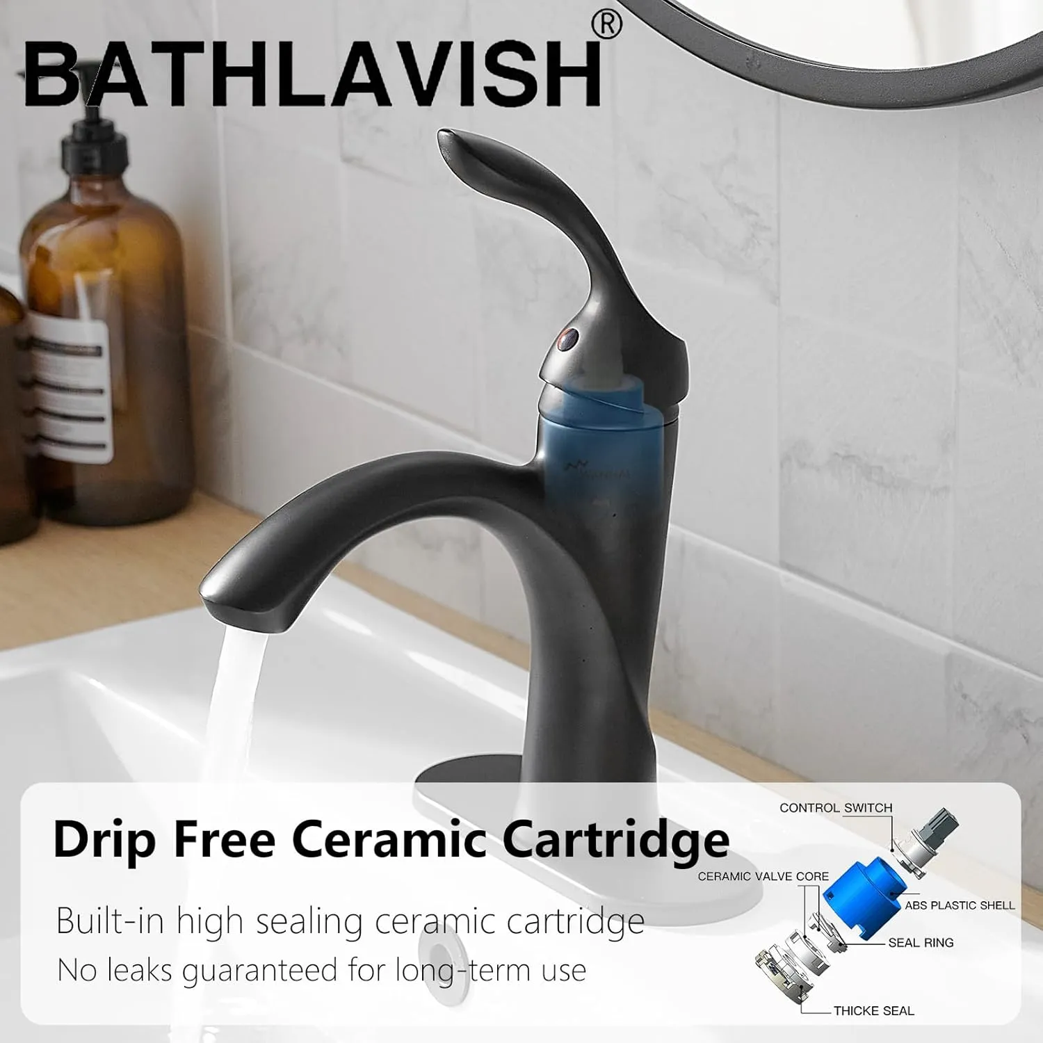 Bathroom Sink Faucet Black Single Hole Farmhouse Matte Black Single Handle Vanity Lavatory with Pop Up Drain Matt Mixer Tap with Overflow