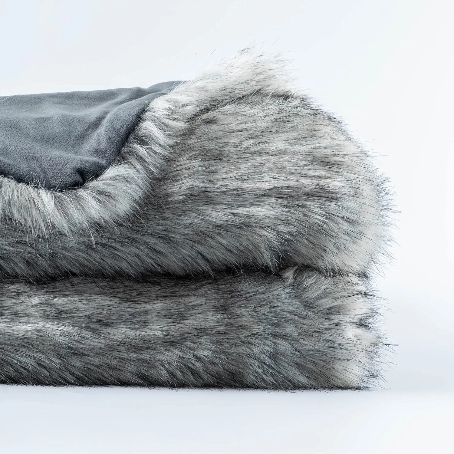 BATTILO HOME Wolf Faux Fur Blanket, Extra Large Fox Fur Throw Blankets for Couch, Bed, Super Soft, Fluffy, Eelegant, Grey with Black Tips Blanket Reversible to Plush Velvet, (Grey, 60"x80")