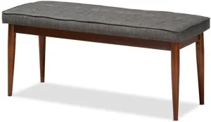 Baxton Studio Itami Mid-Century Modern Dark Grey Fabric Upholstered Medium Oak Finished Wood Dining Bench