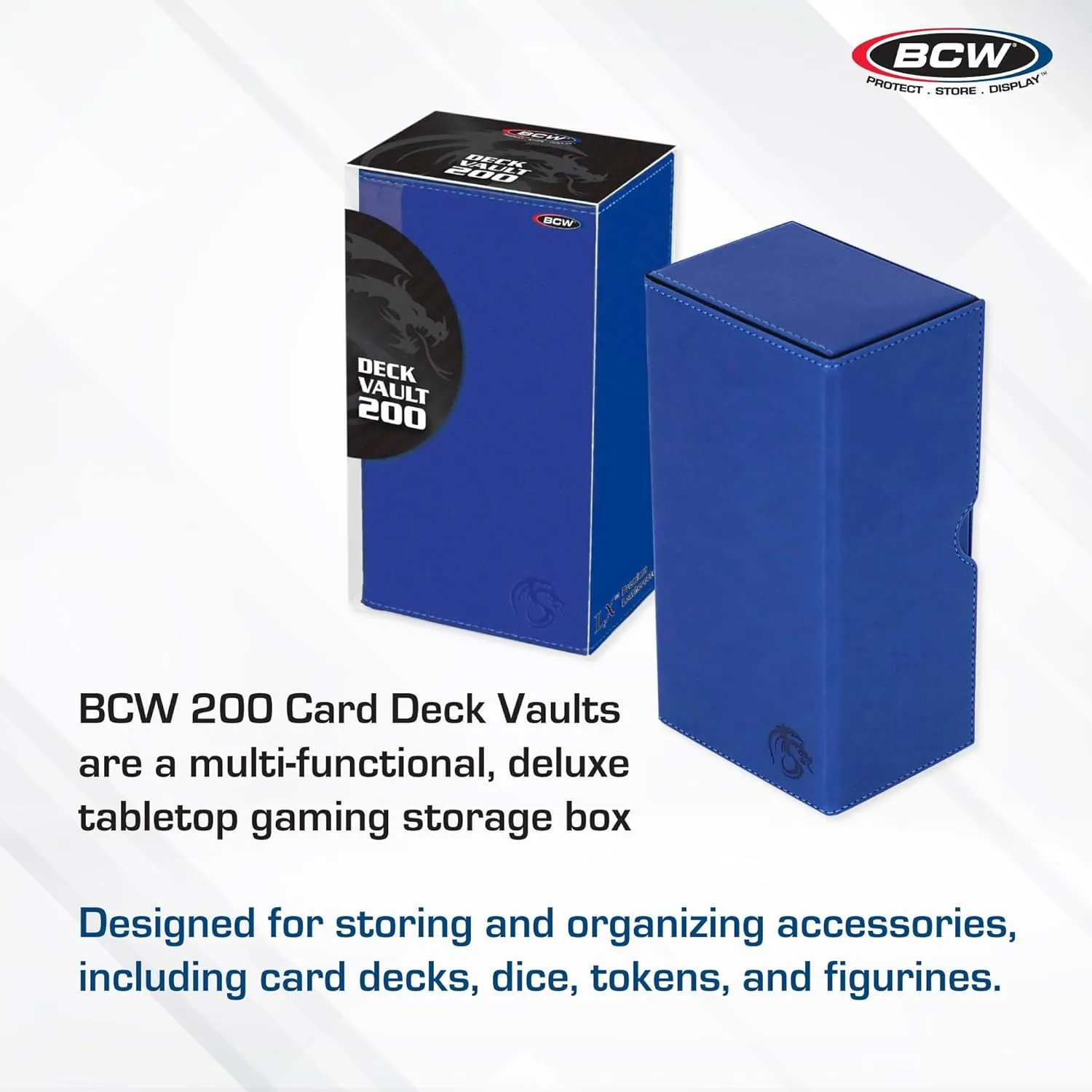 BCW Deck Vault-LX 200 - Blue | Premium Card Deck Box with 100 Sleeved Card Capacity, Magnetic Closure, and Dice Tray | For Magic Commander, Pokemon