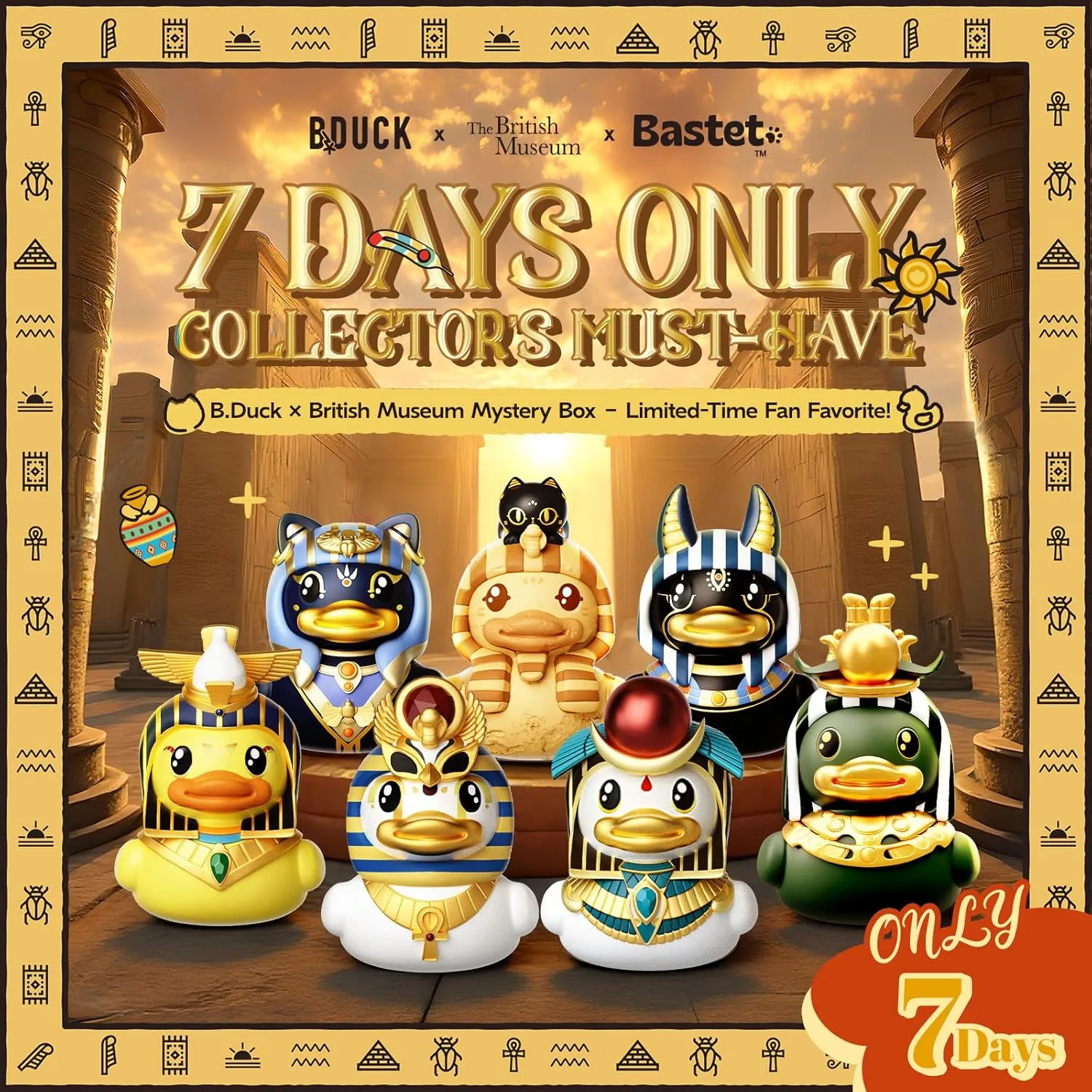 B.Duck x The British Museum Blind Box, Egyptian God Collectible Duck Figurines Series,Home Decorations, Holiday Birthday Gifts (B.Duck x Bastet Series, Single Box)