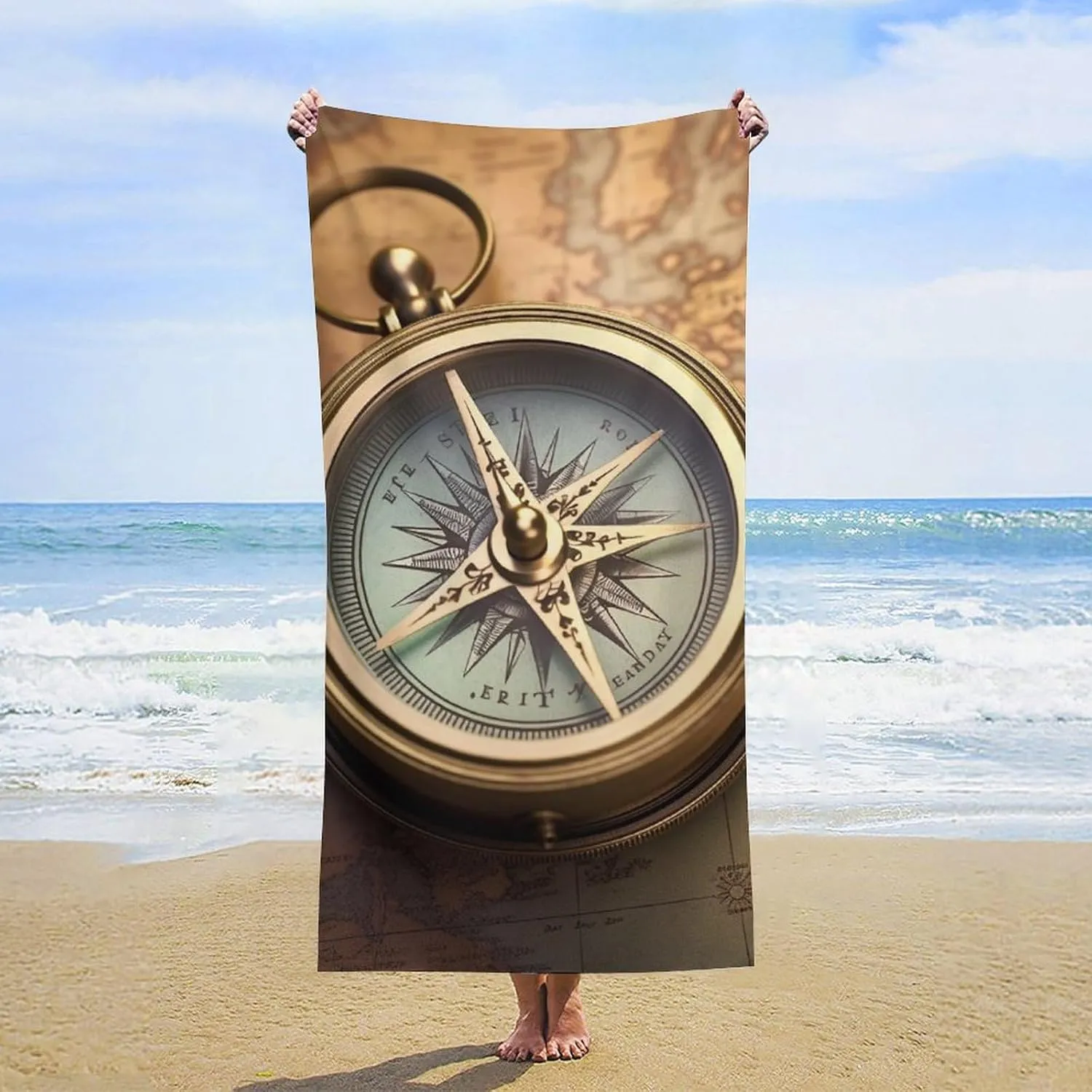 Beach Towel Soft Oversized Microfiber Beach Towel Old Compass Sand Free Quick Dry Compact Towels Lightweight Highly Absorbent Bath Towels for Swim Pool Vacation Essential