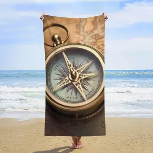 Beach Towel Soft Oversized Microfiber Beach Towel Old Compass Sand Free Quick Dry Compact Towels Lightweight Highly Absorbent Bath Towels for Swim Pool Vacation Essential