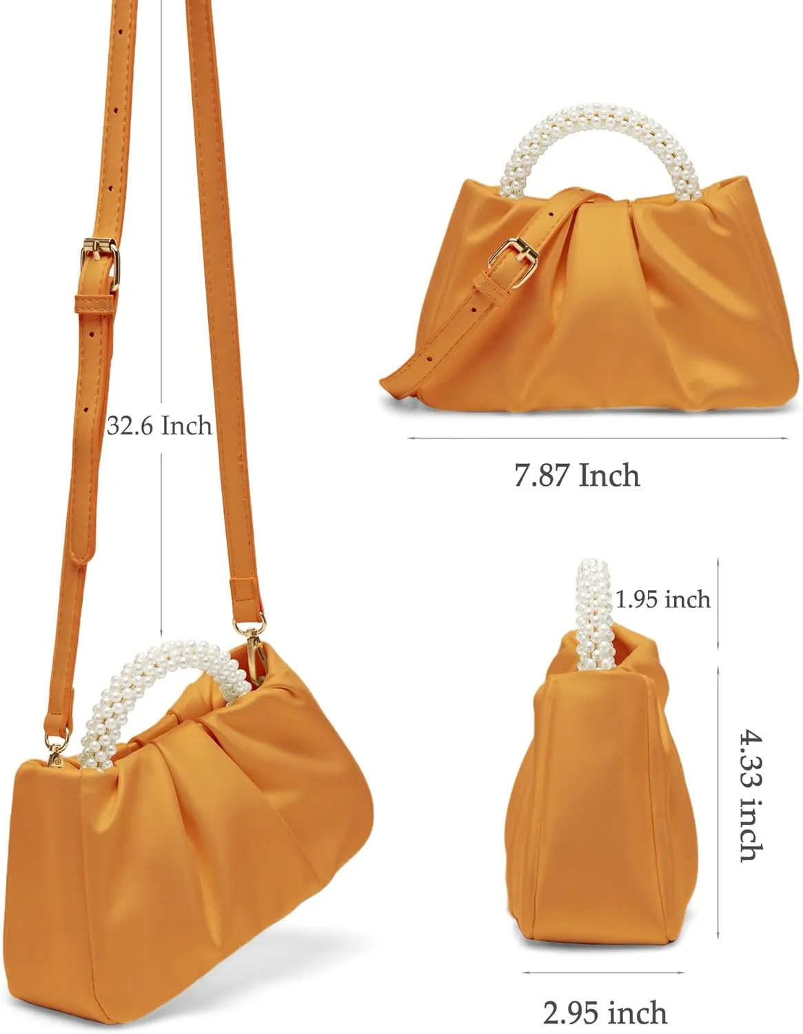 Beatfull Evening Purse Women Small Pearl Handbags Soft Leather Ruched Bag Wedding Bridal Clutch Party Prom Crossbody Purses