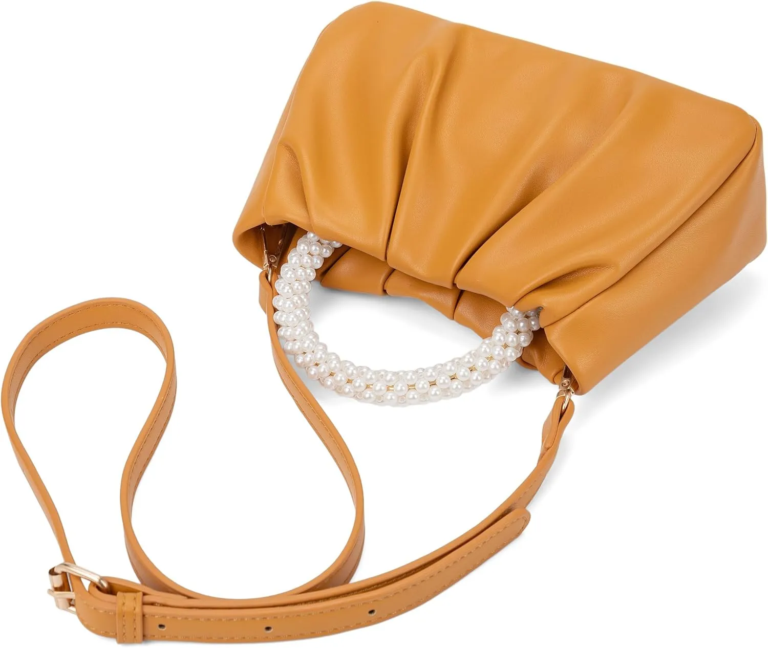 Beatfull Evening Purse Women Small Pearl Handbags Soft Leather Ruched Bag Wedding Bridal Clutch Party Prom Crossbody Purses