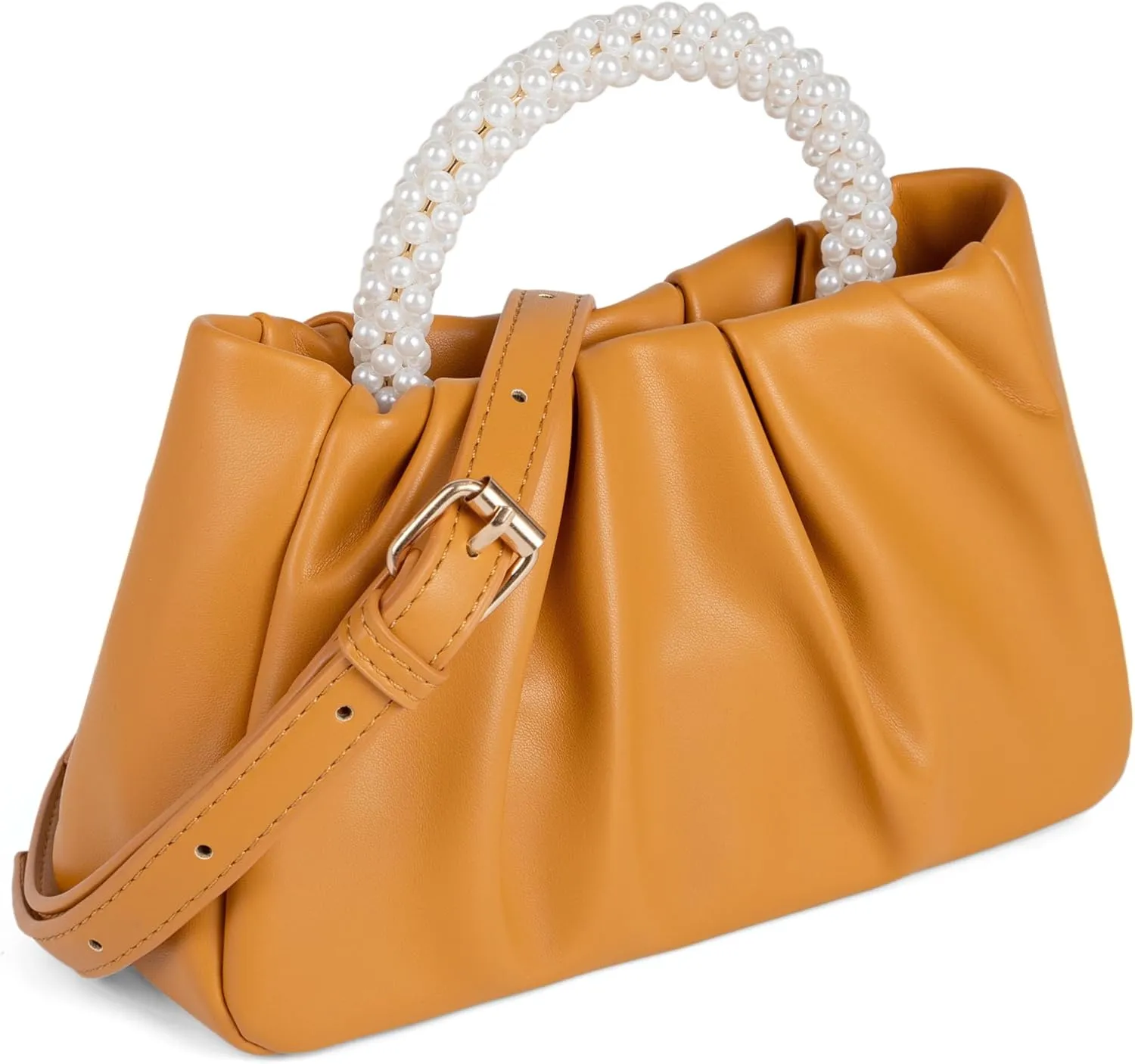 Beatfull Evening Purse Women Small Pearl Handbags Soft Leather Ruched Bag Wedding Bridal Clutch Party Prom Crossbody Purses