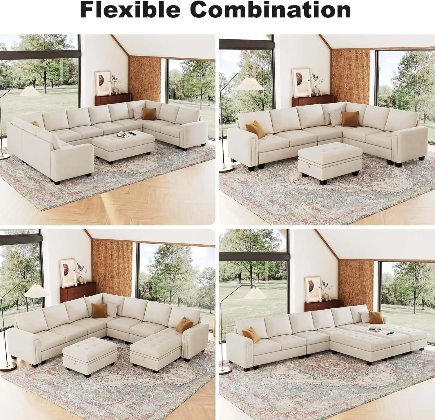 Belffin Oversized Modular Sectional Sofa U Shaped Sofa with Storage Ottoman Convertible 10-Seater Velvet Sectional Sofa with Chaises Beige