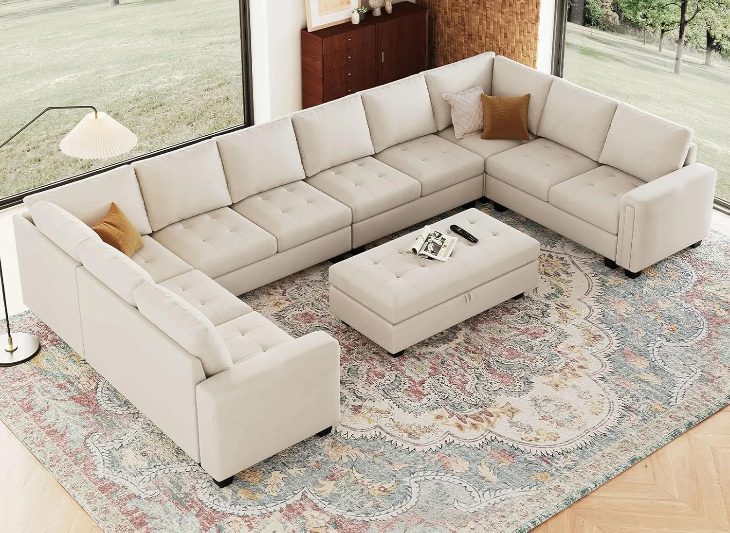 Belffin Oversized Modular Sectional Sofa U Shaped Sofa with Storage Ottoman Convertible 10-Seater Velvet Sectional Sofa with Chaises Beige